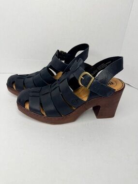 Born Hartley Black Full Grain Leather Heeled Sandals Size 7